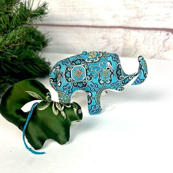 Two Fabric Stuffed Animals Christmas Ornaments - Picture 1 of 11